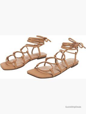 Lace Up Strappy Sandals Criss Cross Flat Gladiator Ankle Strap